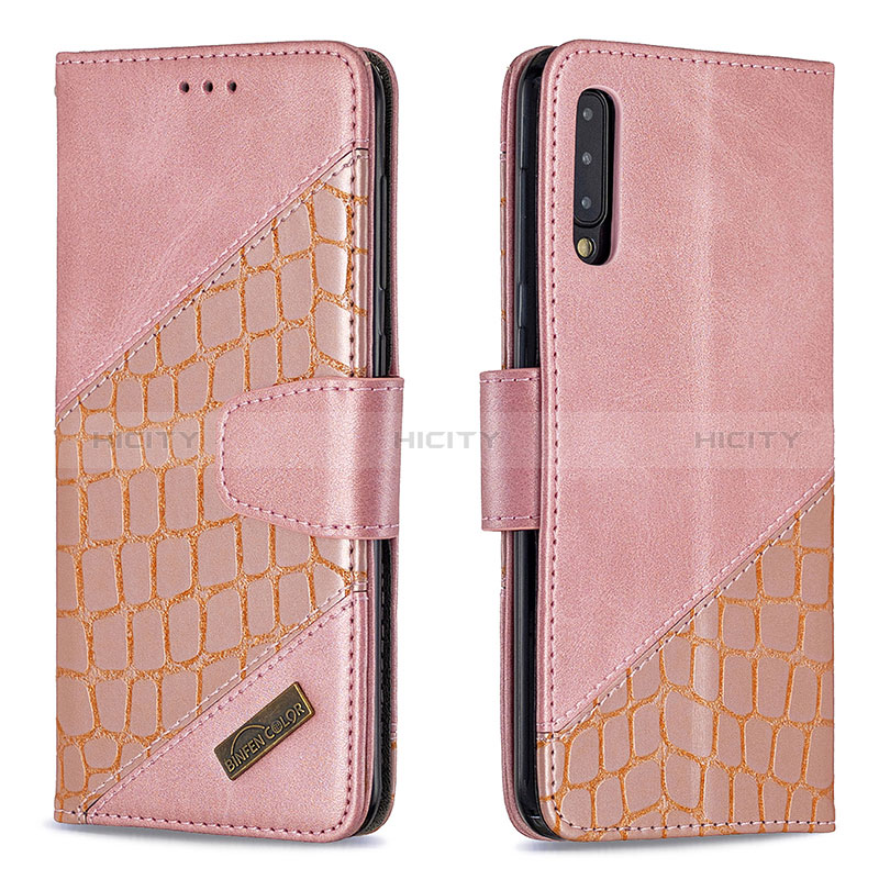 Custodia Portafoglio In Pelle Cover con Supporto B03F per Samsung Galaxy A50 Oro Rosa
