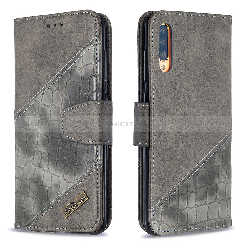 Custodia Portafoglio In Pelle Cover con Supporto B03F per Samsung Galaxy A70 Grigio Scuro