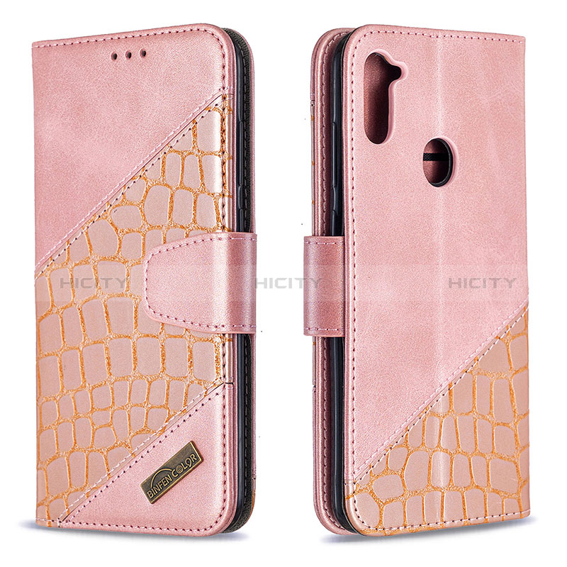 Custodia Portafoglio In Pelle Cover con Supporto B03F per Samsung Galaxy M11 Oro Rosa