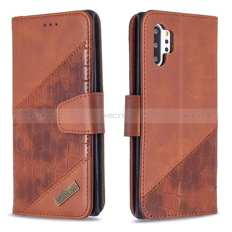 Custodia Portafoglio In Pelle Cover con Supporto B03F per Samsung Galaxy Note 10 Plus 5G Marrone