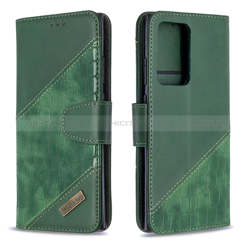 Custodia Portafoglio In Pelle Cover con Supporto B03F per Samsung Galaxy Note 20 Ultra 5G Verde