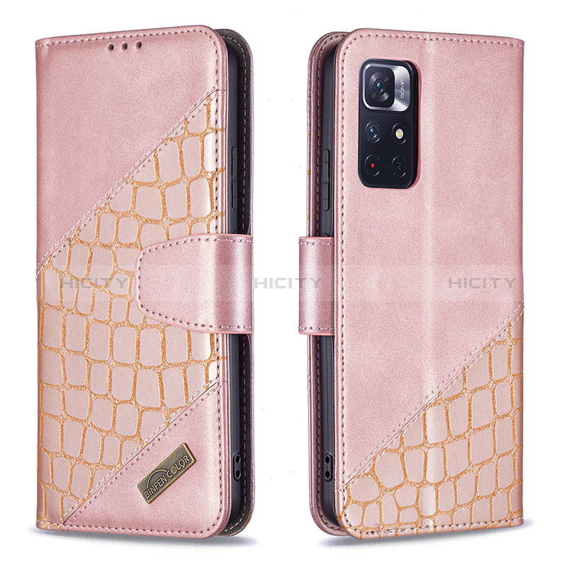 Custodia Portafoglio In Pelle Cover con Supporto B03F per Xiaomi Poco M4 Pro 5G Oro Rosa