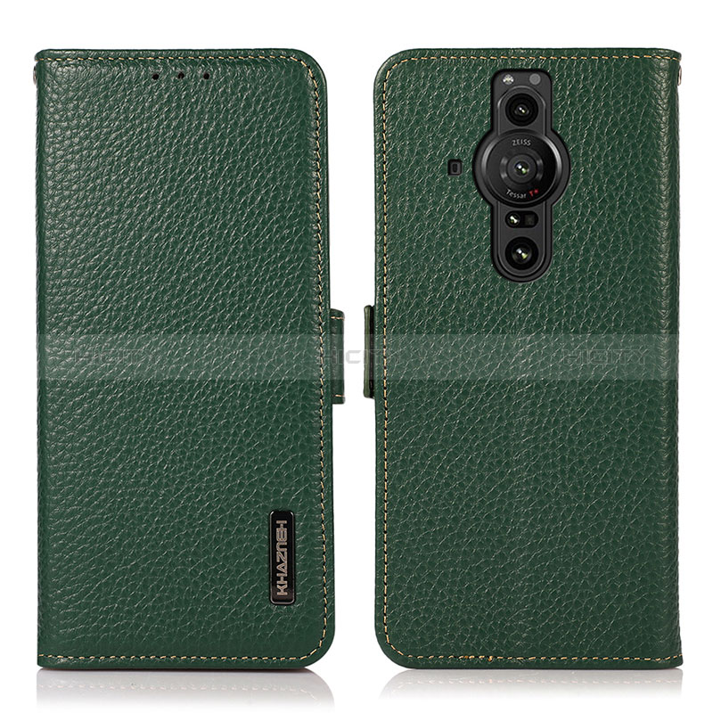 Custodia Portafoglio In Pelle Cover con Supporto B03H per Sony Xperia PRO-I Verde