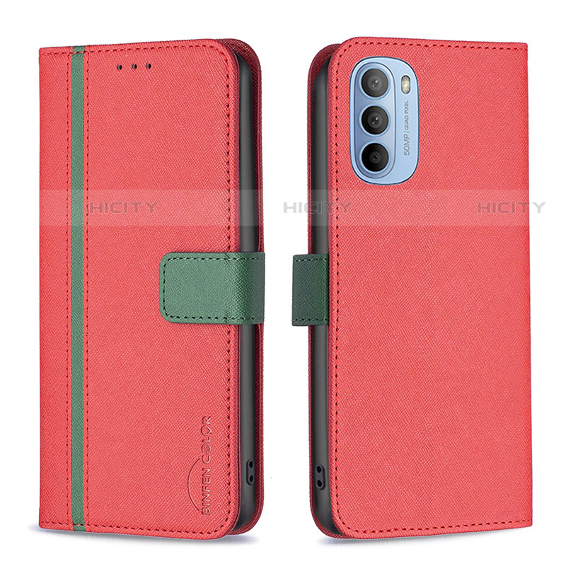 Custodia Portafoglio In Pelle Cover con Supporto B04F per Motorola Moto G31 Rosso