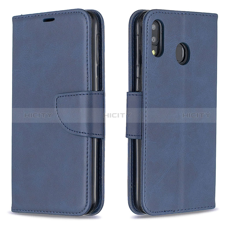 Custodia Portafoglio In Pelle Cover con Supporto B04F per Samsung Galaxy M20 Blu