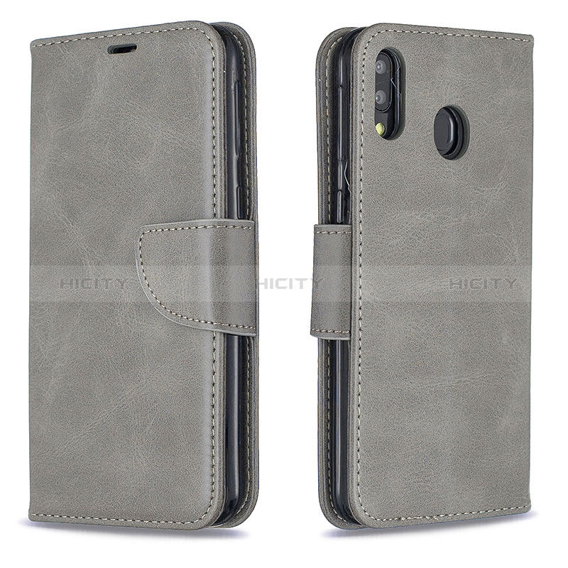 Custodia Portafoglio In Pelle Cover con Supporto B04F per Samsung Galaxy M20 Grigio