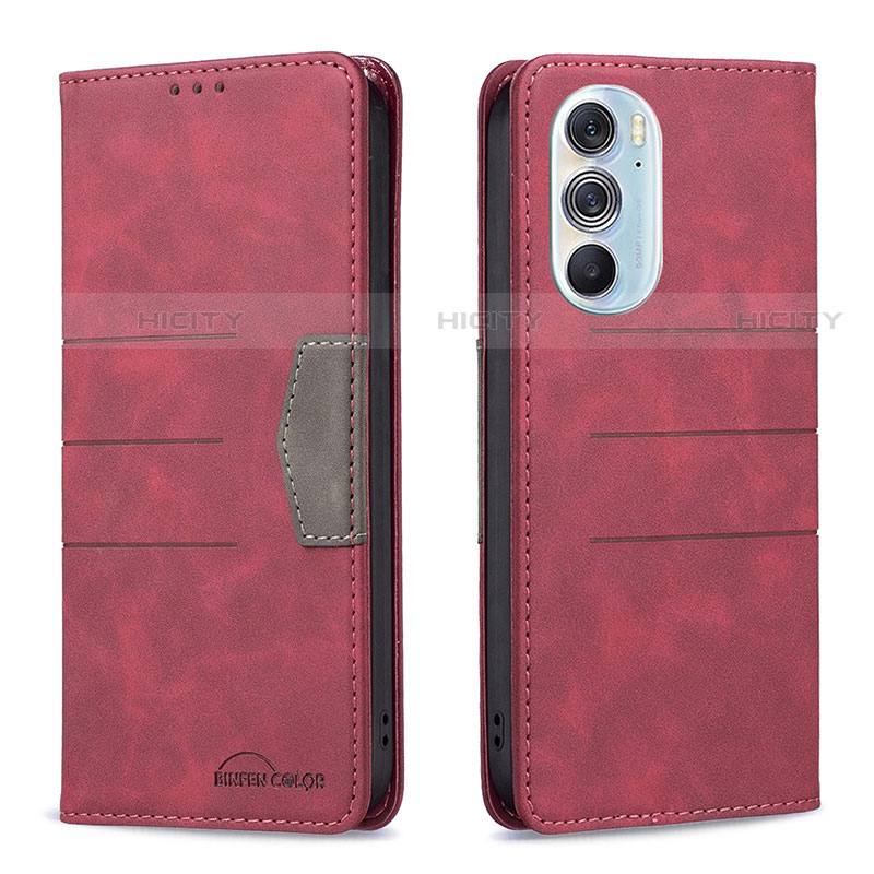 Custodia Portafoglio In Pelle Cover con Supporto B05F per Motorola Moto Edge X30 5G Rosso