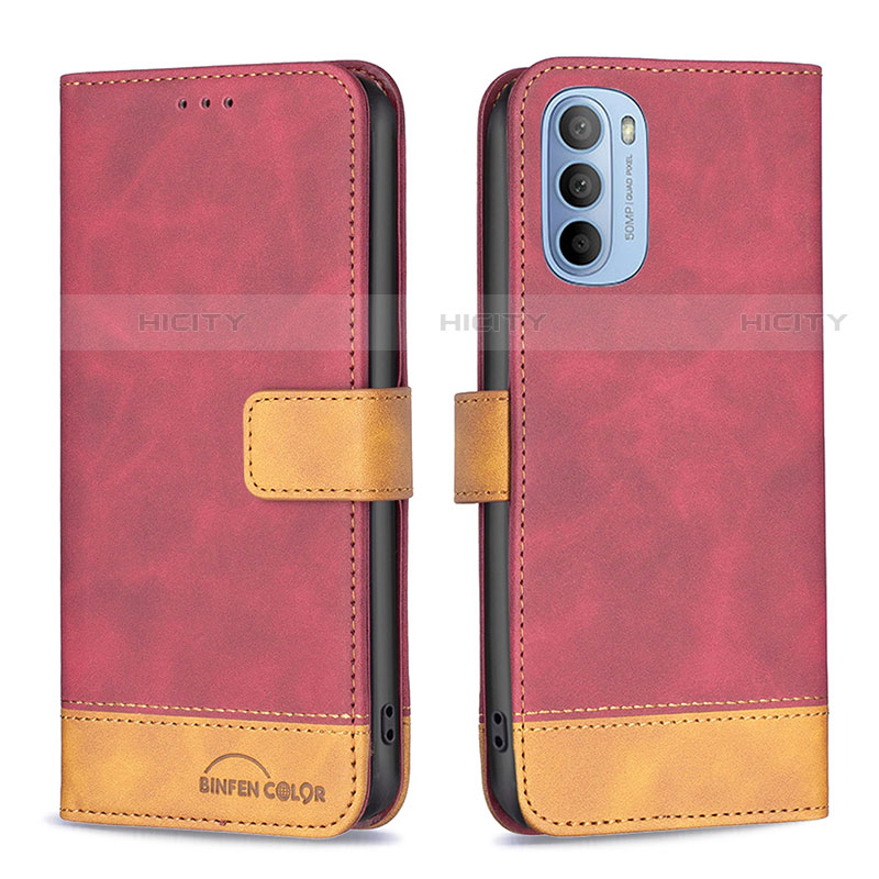 Custodia Portafoglio In Pelle Cover con Supporto B05F per Motorola Moto G31 Rosso