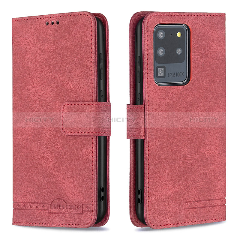 Custodia Portafoglio In Pelle Cover con Supporto B05F per Samsung Galaxy S20 Ultra Rosso