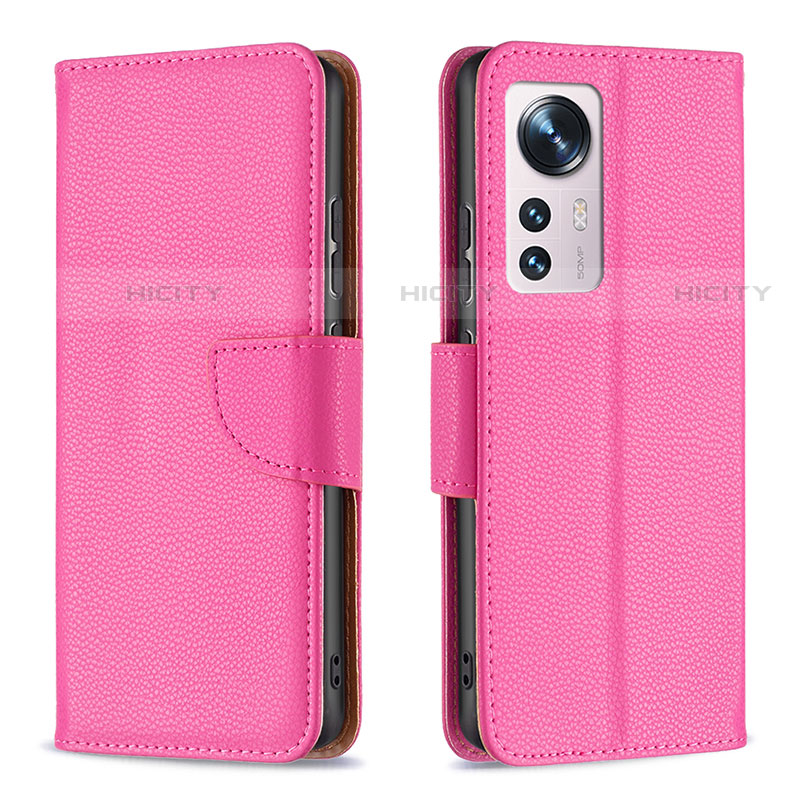 Custodia Portafoglio In Pelle Cover con Supporto B05F per Xiaomi Mi 12 Pro 5G Rosa Caldo
