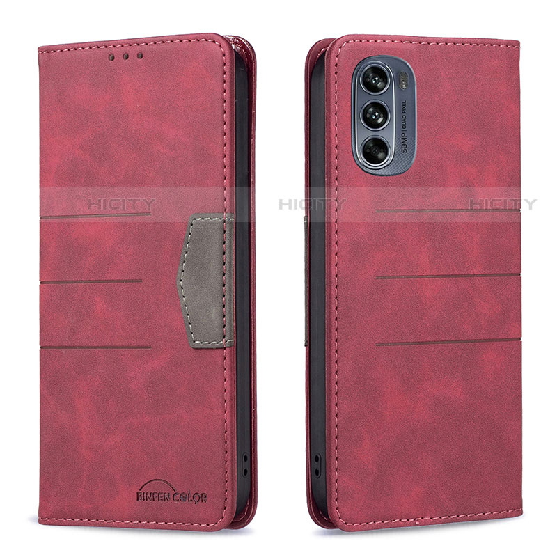 Custodia Portafoglio In Pelle Cover con Supporto B06F per Motorola Moto G62 5G Rosso
