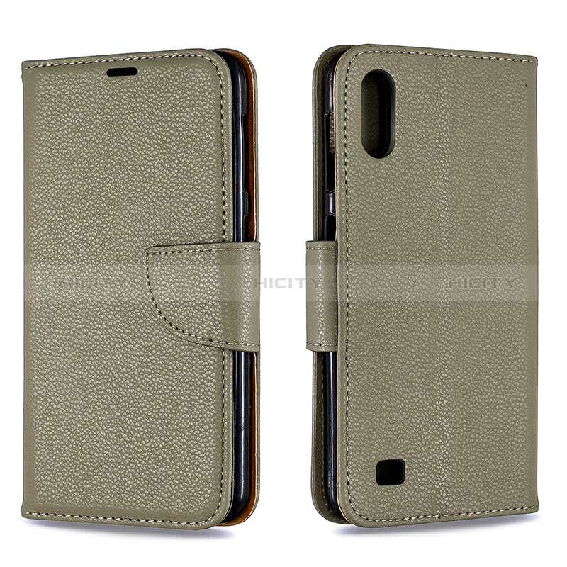 Custodia Portafoglio In Pelle Cover con Supporto B06F per Samsung Galaxy M10 Grigio
