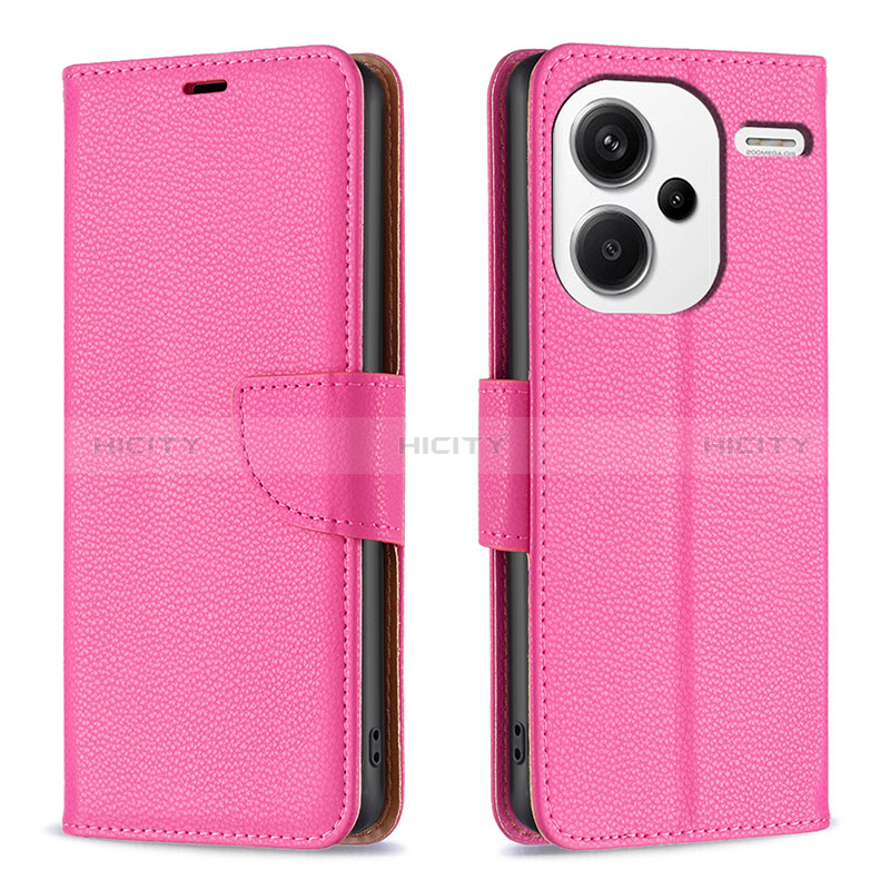 Custodia Portafoglio In Pelle Cover con Supporto B06F per Xiaomi Redmi Note 13 Pro+ Plus 5G Rosa Caldo