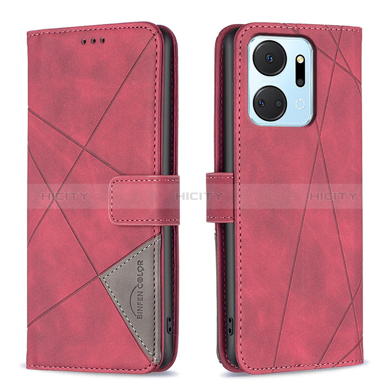 Custodia Portafoglio In Pelle Cover con Supporto B08F per Huawei Honor X7a Rosso
