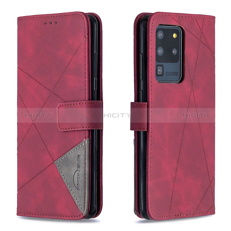 Custodia Portafoglio In Pelle Cover con Supporto B08F per Samsung Galaxy S20 Ultra Rosso