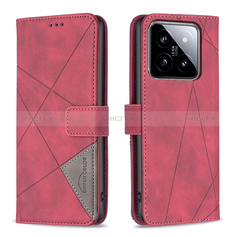 Custodia Portafoglio In Pelle Cover con Supporto B08F per Xiaomi Mi 14 Pro 5G Rosso