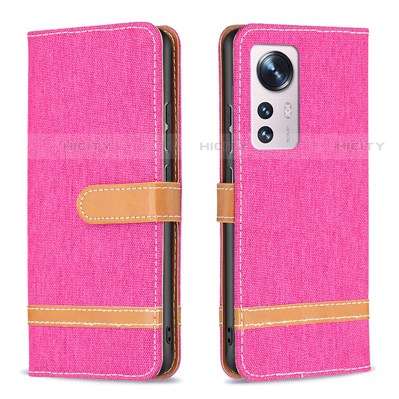 Custodia Portafoglio In Pelle Cover con Supporto B11F per Xiaomi Mi 12 Pro 5G Rosa Caldo