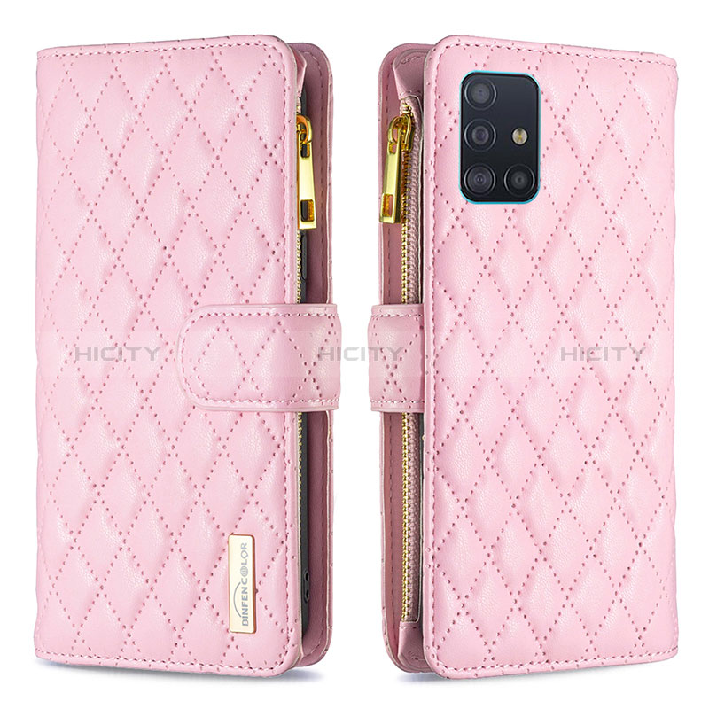 Custodia Portafoglio In Pelle Cover con Supporto B12F per Samsung Galaxy A51 4G Oro Rosa