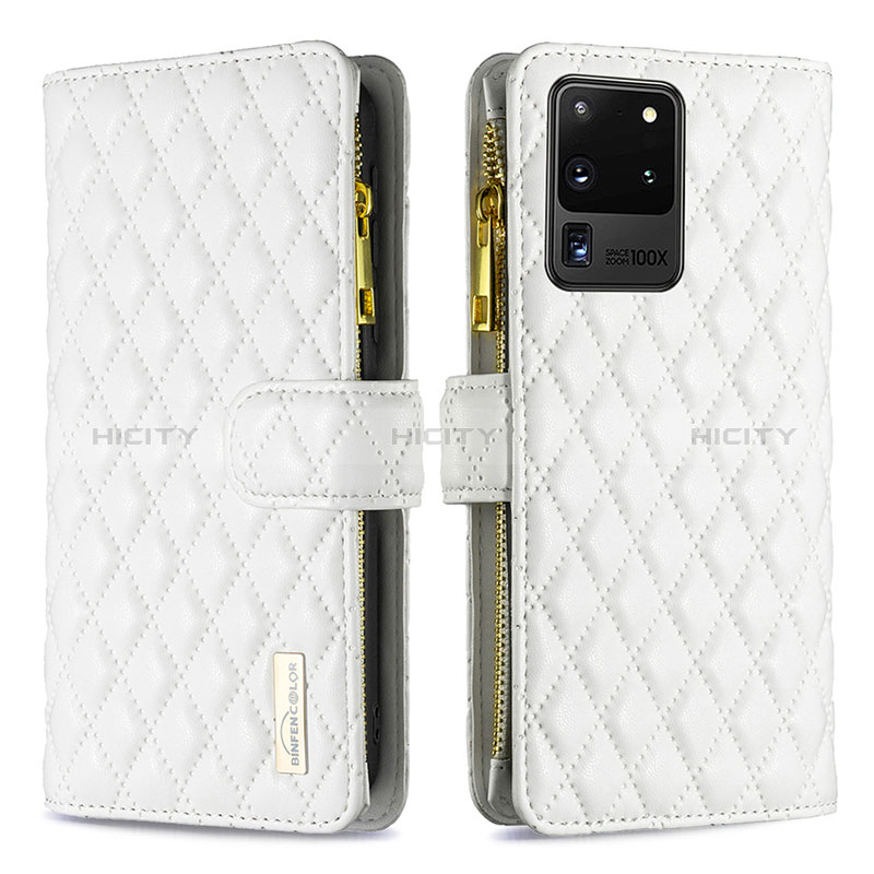 Custodia Portafoglio In Pelle Cover con Supporto B12F per Samsung Galaxy S20 Ultra 5G Bianco