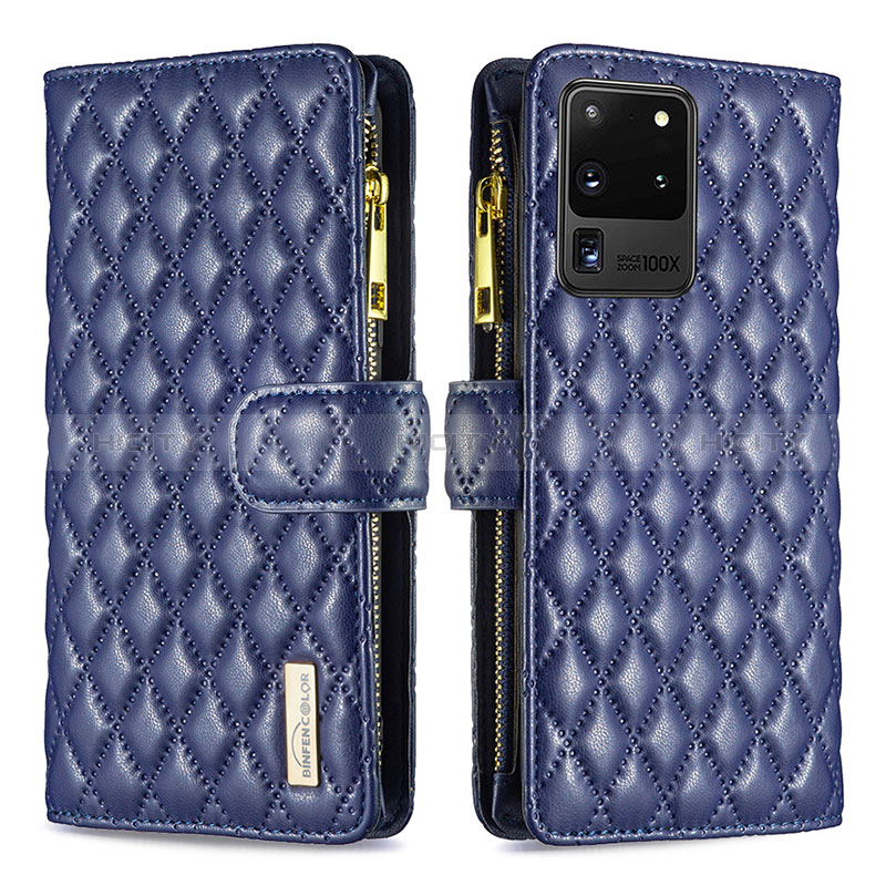 Custodia Portafoglio In Pelle Cover con Supporto B12F per Samsung Galaxy S20 Ultra 5G Blu
