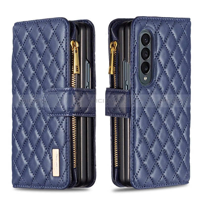 Custodia Portafoglio In Pelle Cover con Supporto B12F per Samsung Galaxy Z Fold3 5G Blu