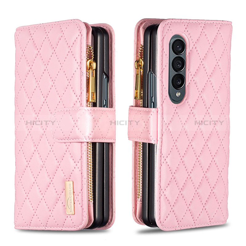 Custodia Portafoglio In Pelle Cover con Supporto B12F per Samsung Galaxy Z Fold3 5G Oro Rosa