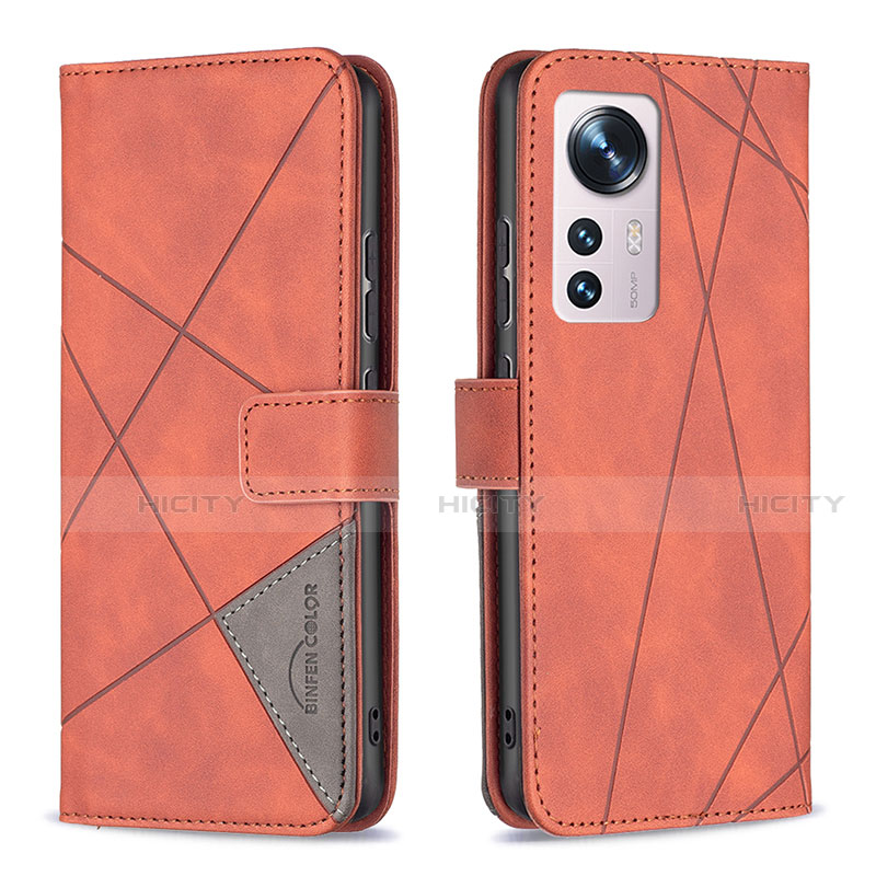 Custodia Portafoglio In Pelle Cover con Supporto B12F per Xiaomi Mi 12 5G Arancione