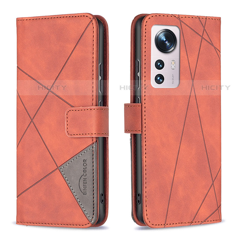 Custodia Portafoglio In Pelle Cover con Supporto B12F per Xiaomi Mi 12S 5G Arancione