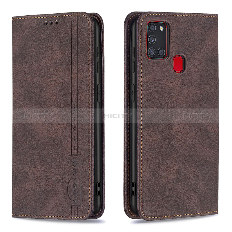 Custodia Portafoglio In Pelle Cover con Supporto B15F per Samsung Galaxy A21s Marrone