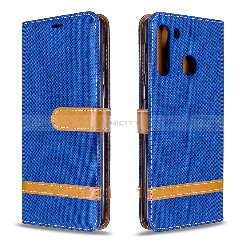 Custodia Portafoglio In Pelle Cover con Supporto B16F per Samsung Galaxy A21 Blu