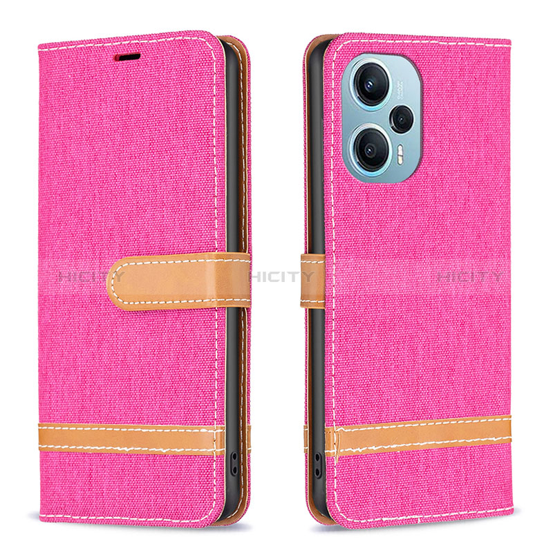 Custodia Portafoglio In Pelle Cover con Supporto B16F per Xiaomi Poco F5 5G Rosa Caldo
