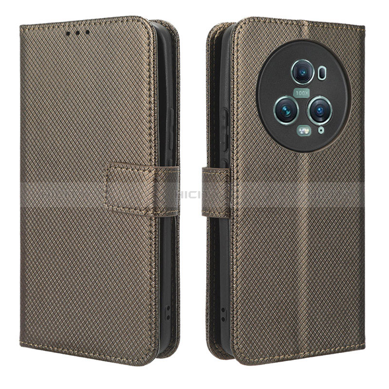 Custodia Portafoglio In Pelle Cover con Supporto BY1 per Huawei Honor Magic5 Pro 5G Marrone