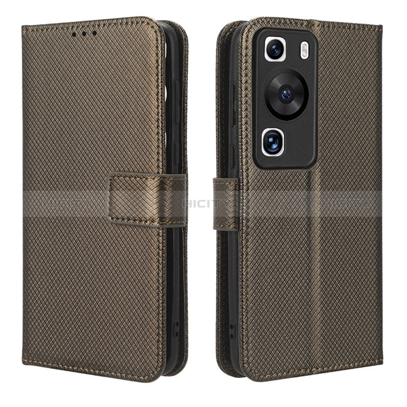 Custodia Portafoglio In Pelle Cover con Supporto BY1 per Huawei P60 Pro Marrone