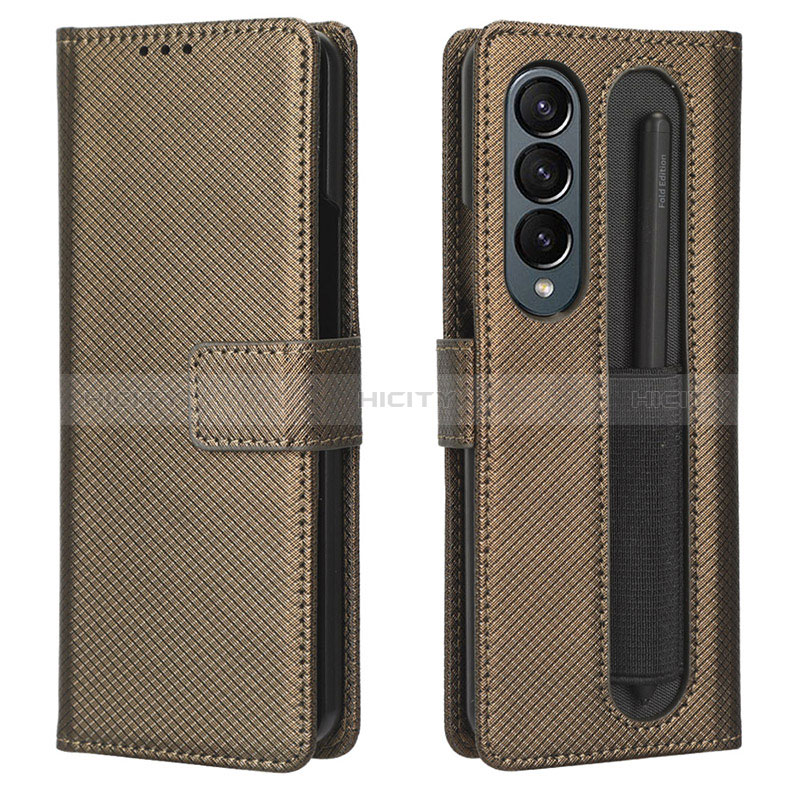 Custodia Portafoglio In Pelle Cover con Supporto BY1 per Samsung Galaxy Z Fold3 5G Marrone