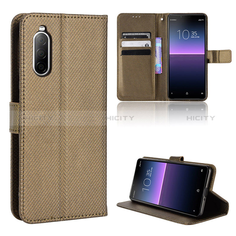 Custodia Portafoglio In Pelle Cover con Supporto BY1 per Sony Xperia 10 II Marrone