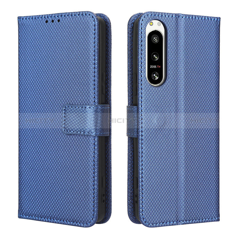 Custodia Portafoglio In Pelle Cover con Supporto BY1 per Sony Xperia 5 IV Blu