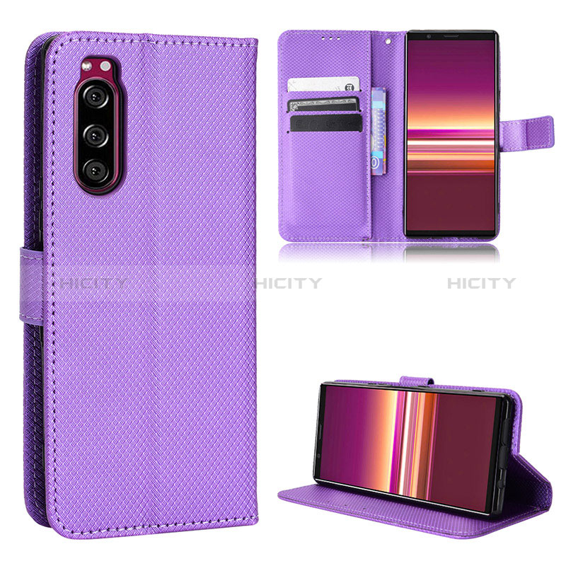 Custodia Portafoglio In Pelle Cover con Supporto BY1 per Sony Xperia 5 Viola