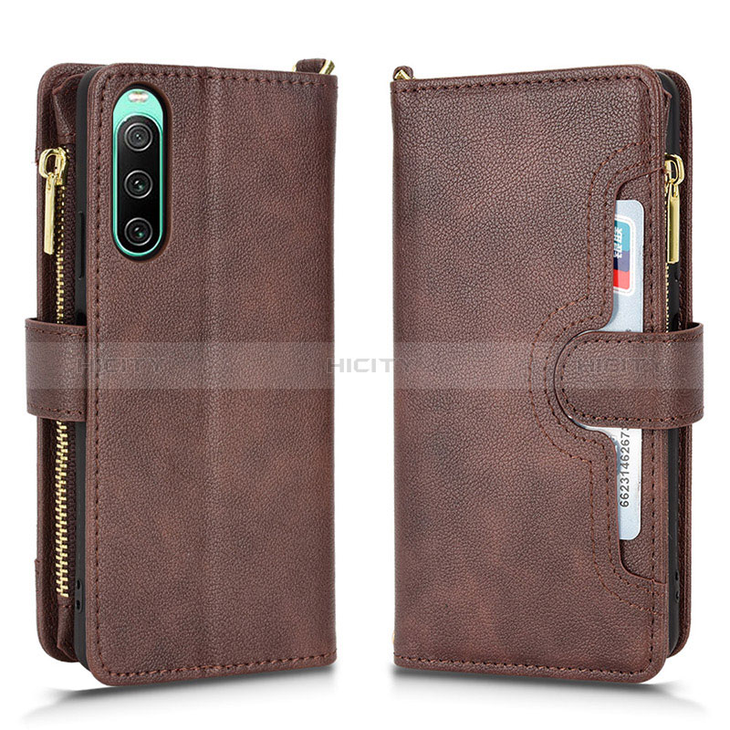 Custodia Portafoglio In Pelle Cover con Supporto BY2 per Sony Xperia 10 IV Marrone