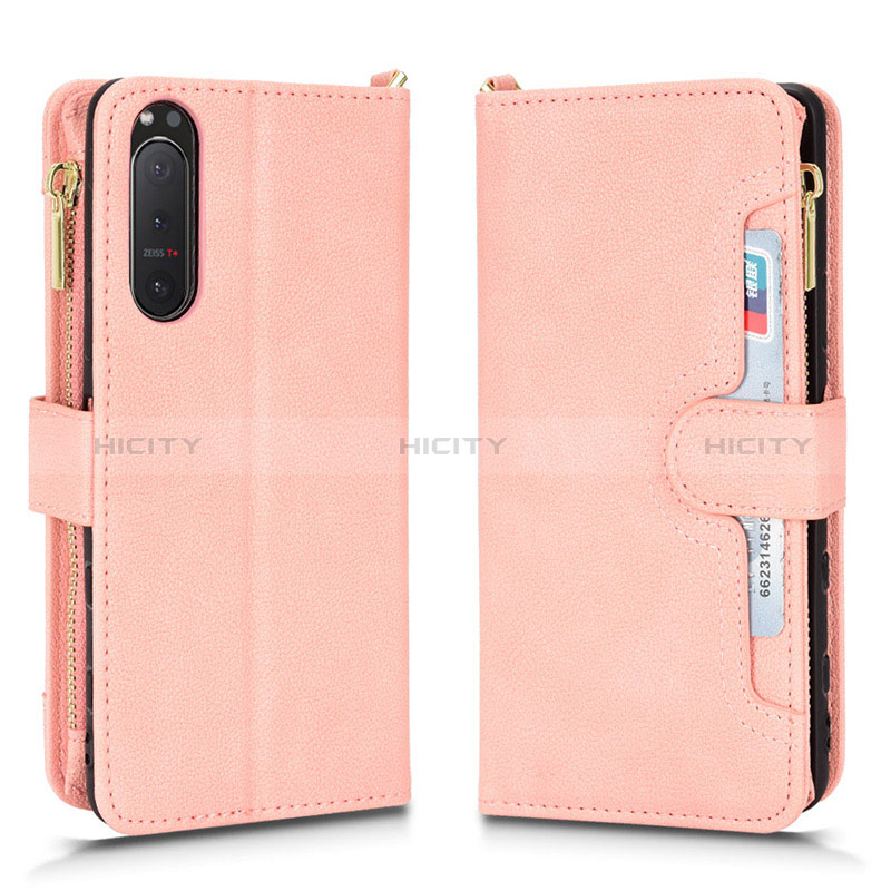 Custodia Portafoglio In Pelle Cover con Supporto BY2 per Sony Xperia 5 II Oro Rosa