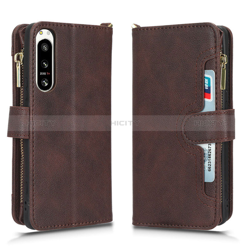 Custodia Portafoglio In Pelle Cover con Supporto BY2 per Sony Xperia 5 IV Marrone