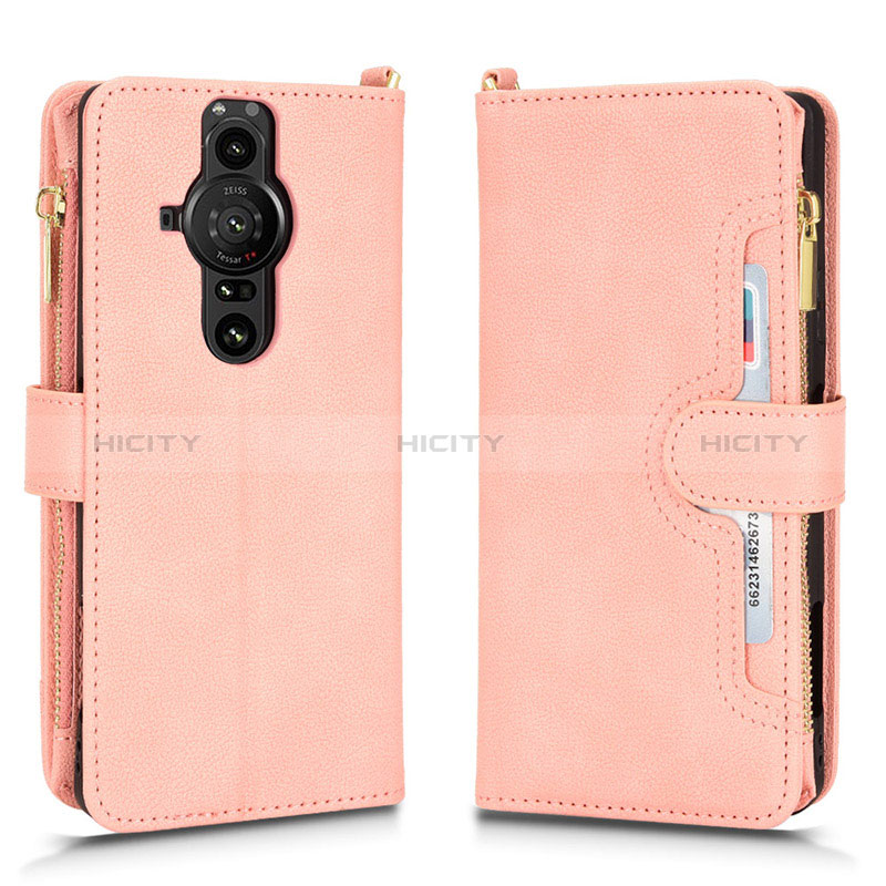 Custodia Portafoglio In Pelle Cover con Supporto BY2 per Sony Xperia PRO-I Oro Rosa