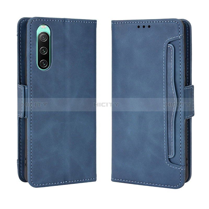 Custodia Portafoglio In Pelle Cover con Supporto BY3 per Sony Xperia 10 IV Blu