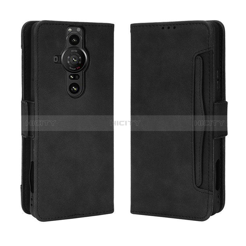 Custodia Portafoglio In Pelle Cover con Supporto BY3 per Sony Xperia PRO-I Nero