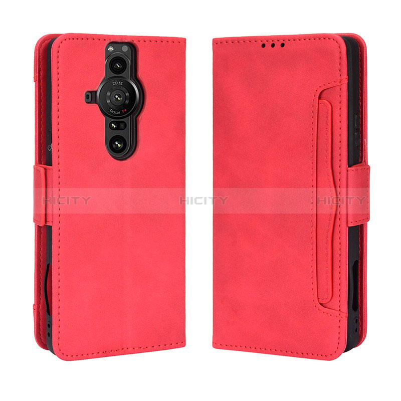 Custodia Portafoglio In Pelle Cover con Supporto BY3 per Sony Xperia PRO-I Rosso