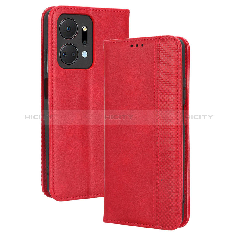 Custodia Portafoglio In Pelle Cover con Supporto BY4 per Huawei Honor X7a Rosso