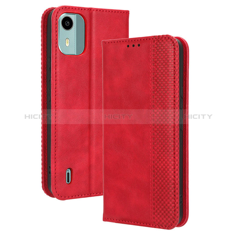 Custodia Portafoglio In Pelle Cover con Supporto BY4 per Nokia C12 Rosso