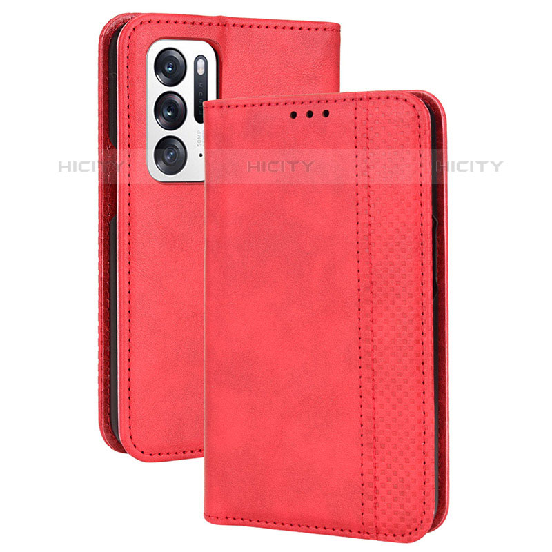 Custodia Portafoglio In Pelle Cover con Supporto BY4 per Oppo Find N 5G Rosso