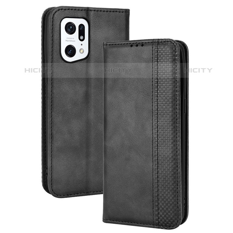 Custodia Portafoglio In Pelle Cover con Supporto BY4 per Oppo Find X5 Pro 5G Nero