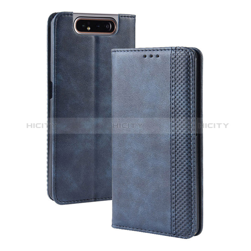 Custodia Portafoglio In Pelle Cover con Supporto BY4 per Samsung Galaxy A80 Blu