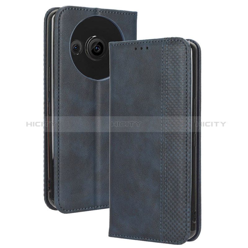 Custodia Portafoglio In Pelle Cover con Supporto BY4 per Sharp Aquos R8 Pro Blu